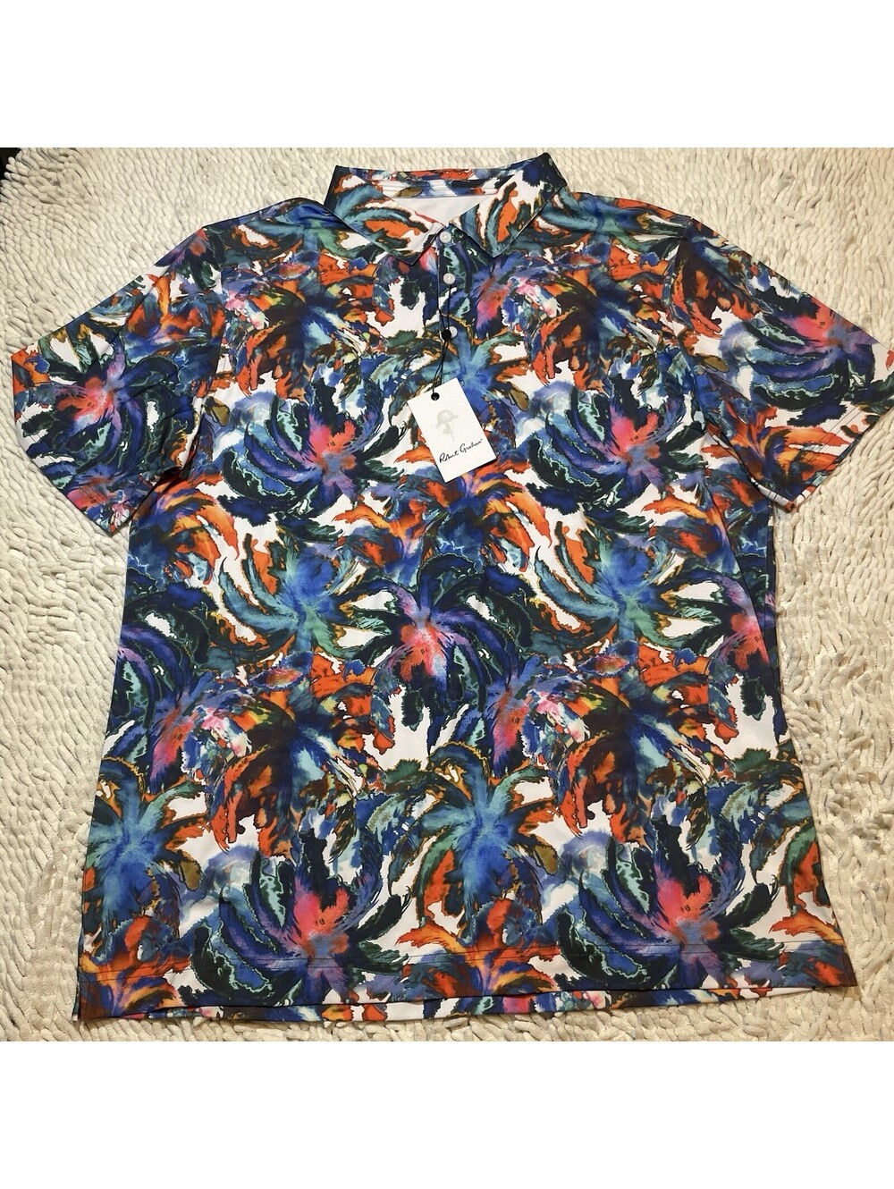 Robert Graham Performance Abstract Floral Print Polo Shirt Multi Large $168 CAD
